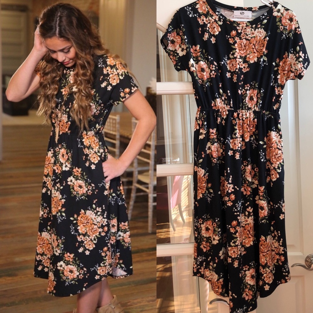 SOLD! Black Peach Floral Dress
